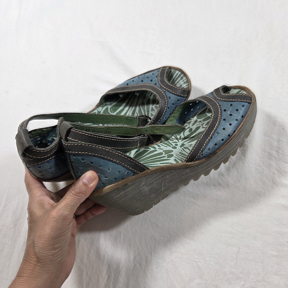 Fly London CLOGS Wedge Platform Shoes Blue Mary Jane Size 8 - Picture 4 of 8